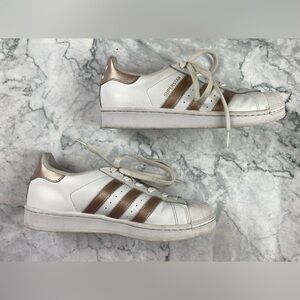 adidas White Sneakers with Metallic Rose Gold Accents